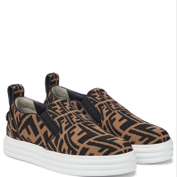 Fendi FF Vertigo tobacco/black slip-on sneakers in 39.5 - Picture 4 of 12